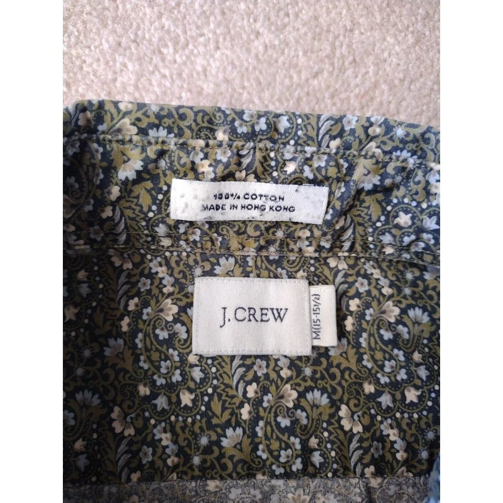 J. Crew Button Up Shirt Men‎ M Green White Floral Parsley Classic Fit Casual